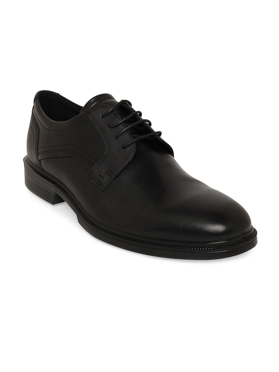 ecco lisbon men black solid leather formal derbys