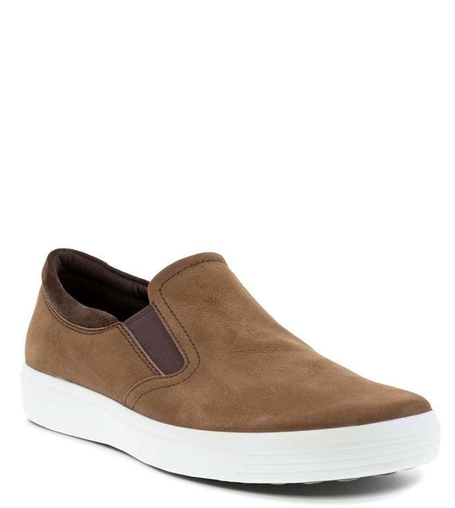 ecco men's soft 7 cocoa brown & coffee slip on shoes