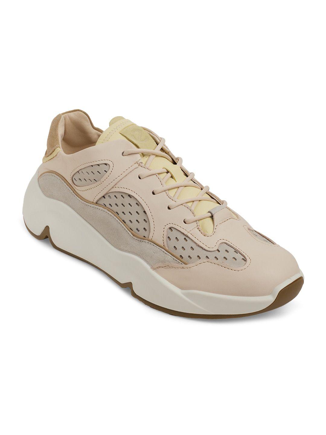 ecco men beige upgrades leather casual sneakers