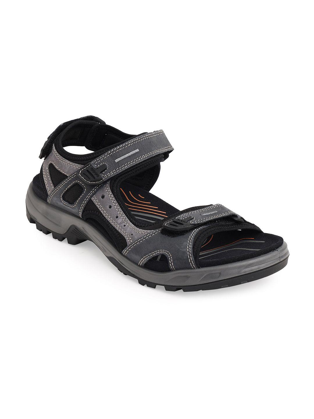 ecco men grey solid leather sports sandals