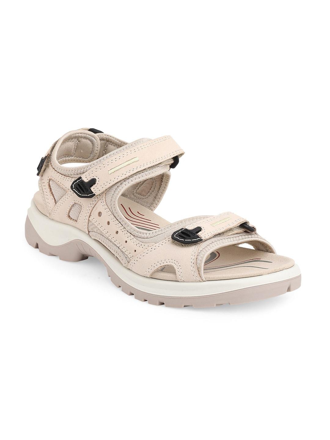 ecco women beige solid leather sports sandals