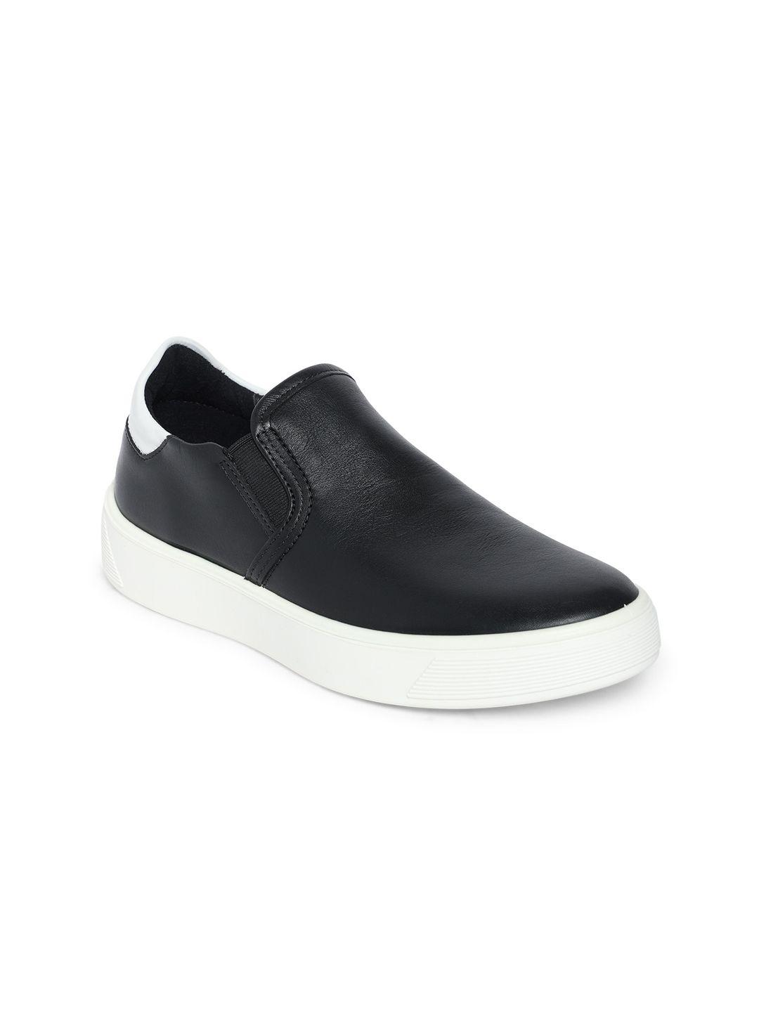 ecco women black colourblocked seasonal collection leather slip-on sneakers