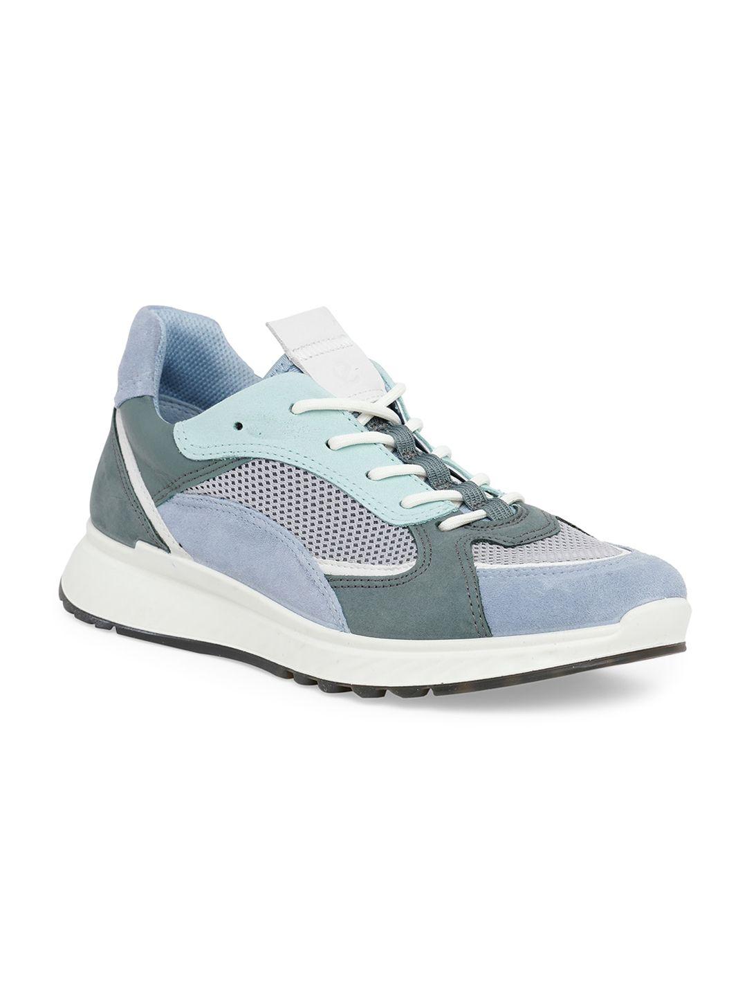 ecco women blue & green colourblocked st.1 leather athleisure sneakers