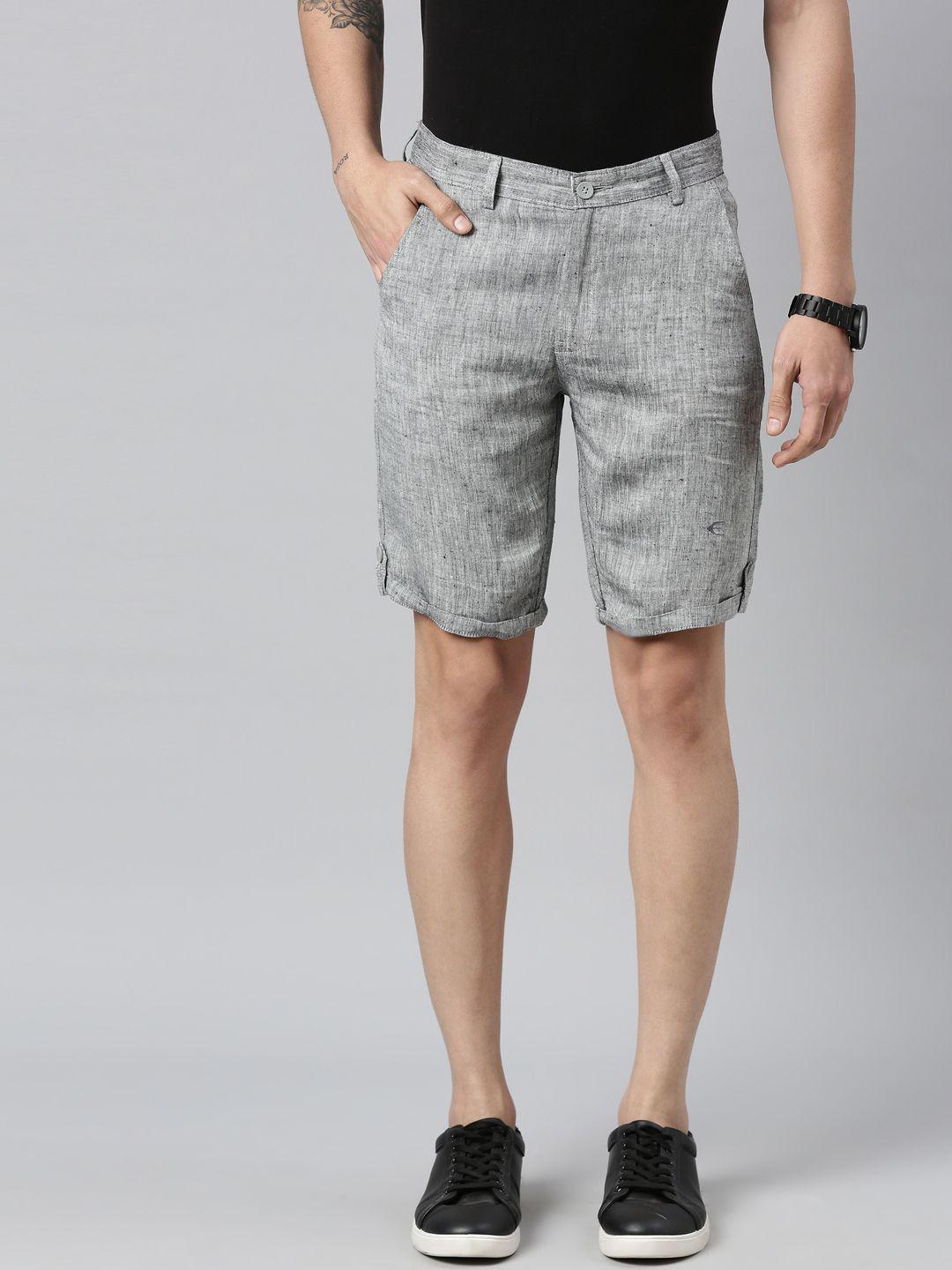 ecentric men grey melange solid eco-friendly hemp slim fit regular sustainable shorts