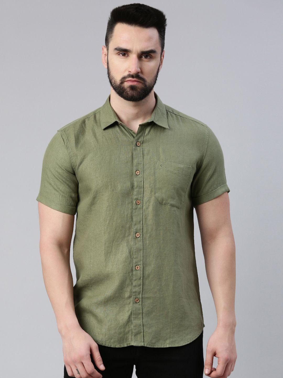ecentric men olive green pure hemp sustainable casual shirt