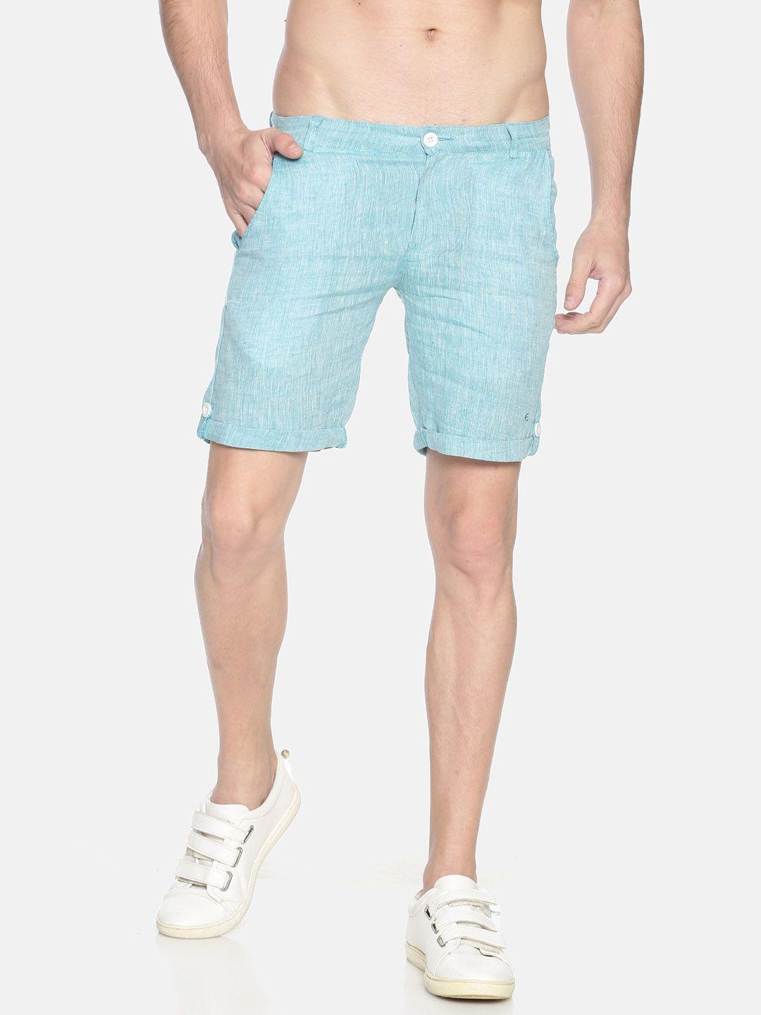 ecentric men teal printed eco-friendly hemp slim fit regular sustainable shorts