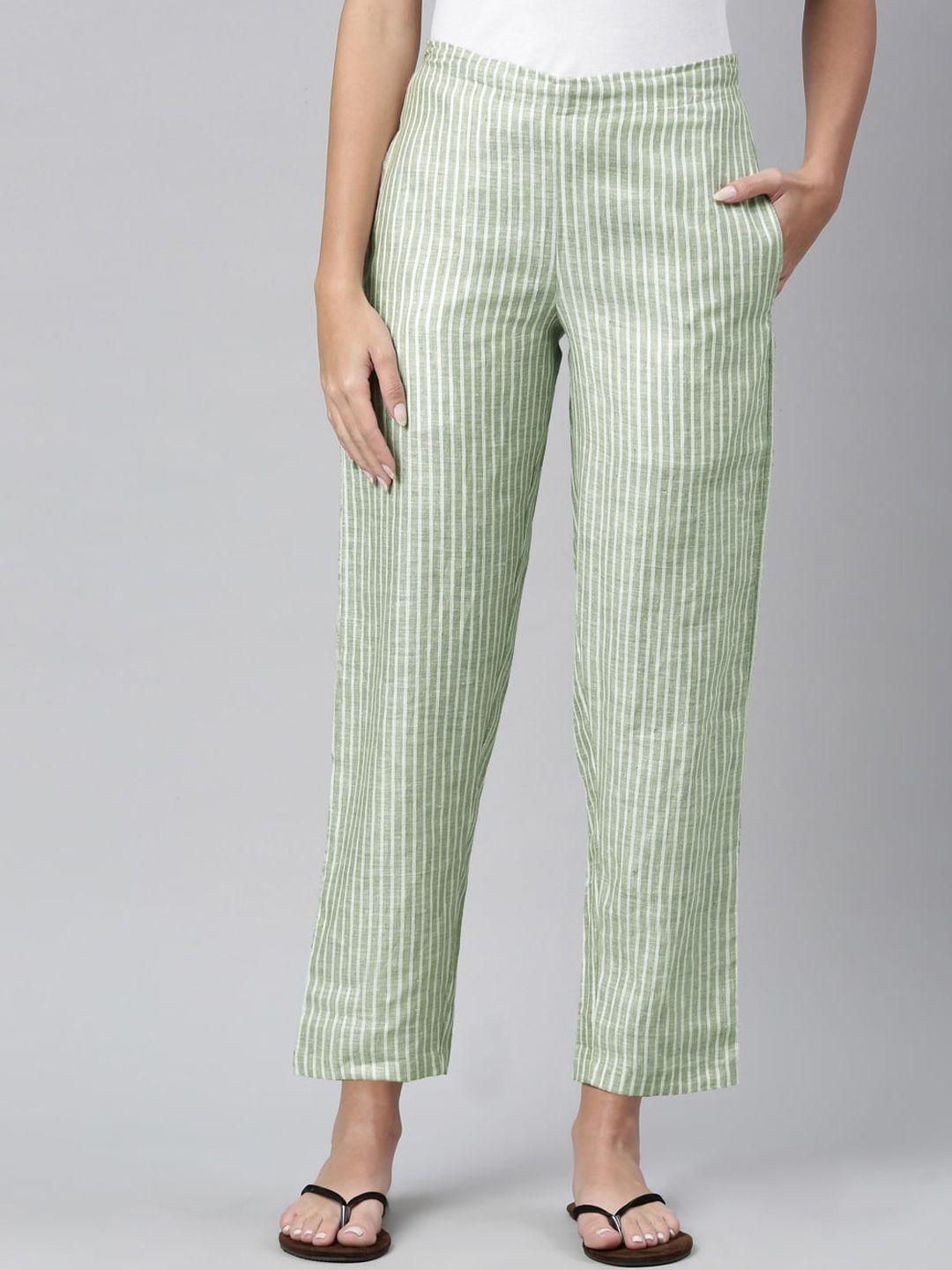 ecentric women olive green striped printed lounge pants
