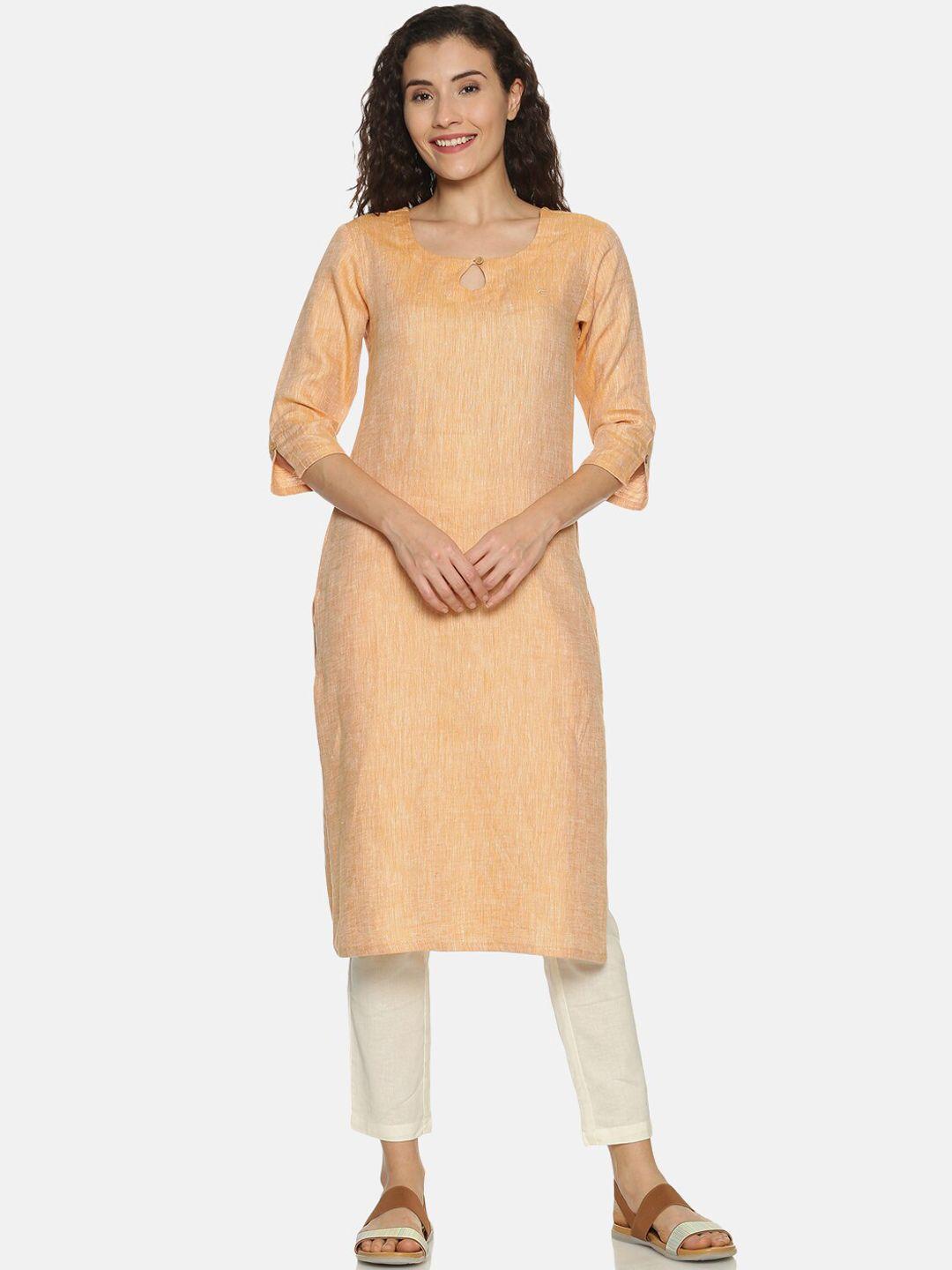 ecentric women orange solid eco-friendly hemp straight sustainable kurta