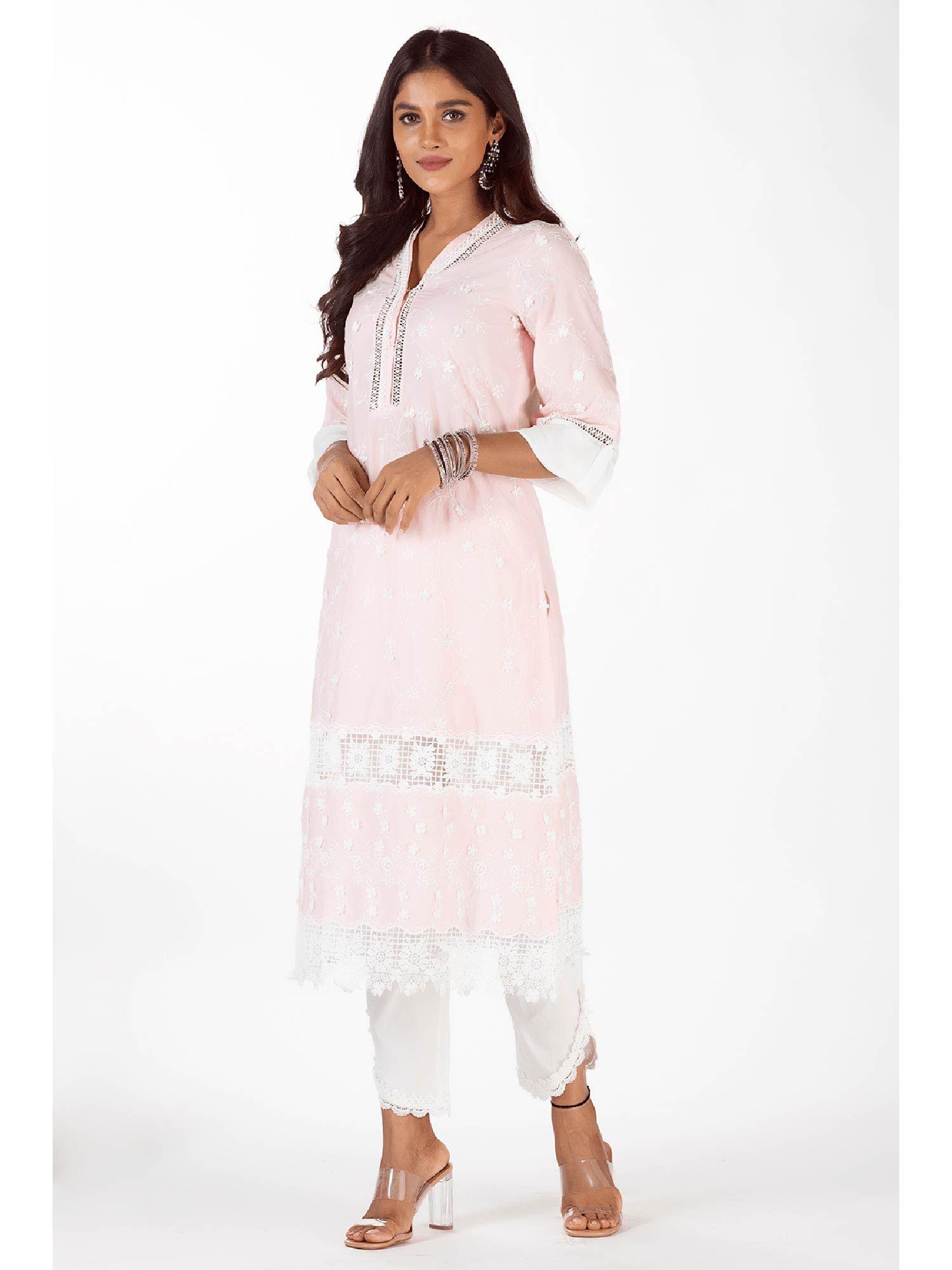 echo kurta with rounded hem pants (set of 2)