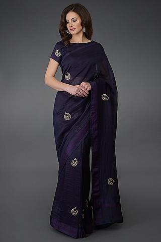 eclipse blue floral embroidered saree set