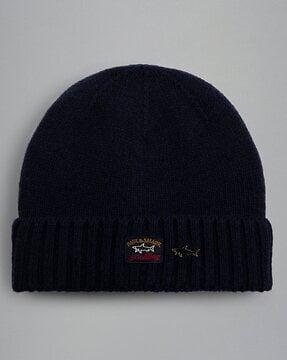 eco-cashmere ribbed beanie with iconic badge