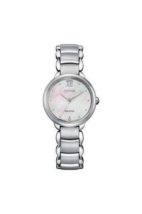 eco-drive 28 mm mother of pearl dial stainless steel analog watch for women - em0920-86d