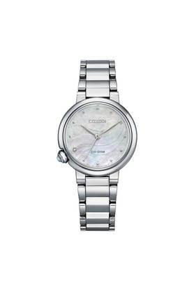 eco-drive 30 mm mother of pearl dial stainless steel analog watch for women - em0910-80d