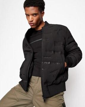 eco-friendly padded bomber jacket with all-over logo print