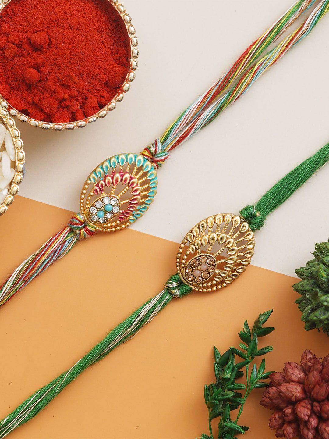 ecraftindia set of 2 colorful pearls and designer rakhi gift set
