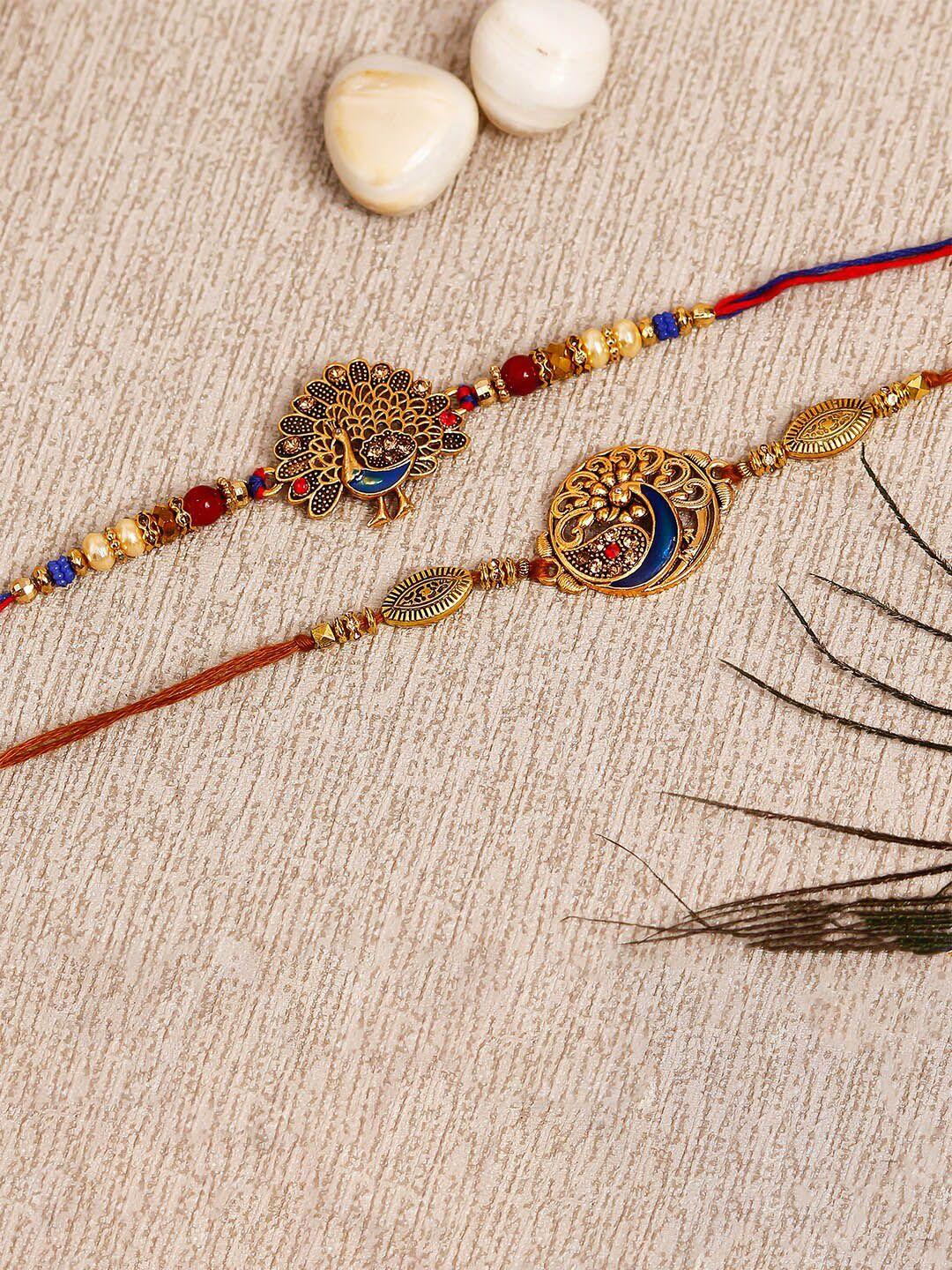 ecraftindia set of 2 designer peacock rakhis with roli chawal pack