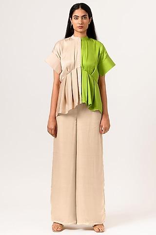 ecru & green peplum blouse