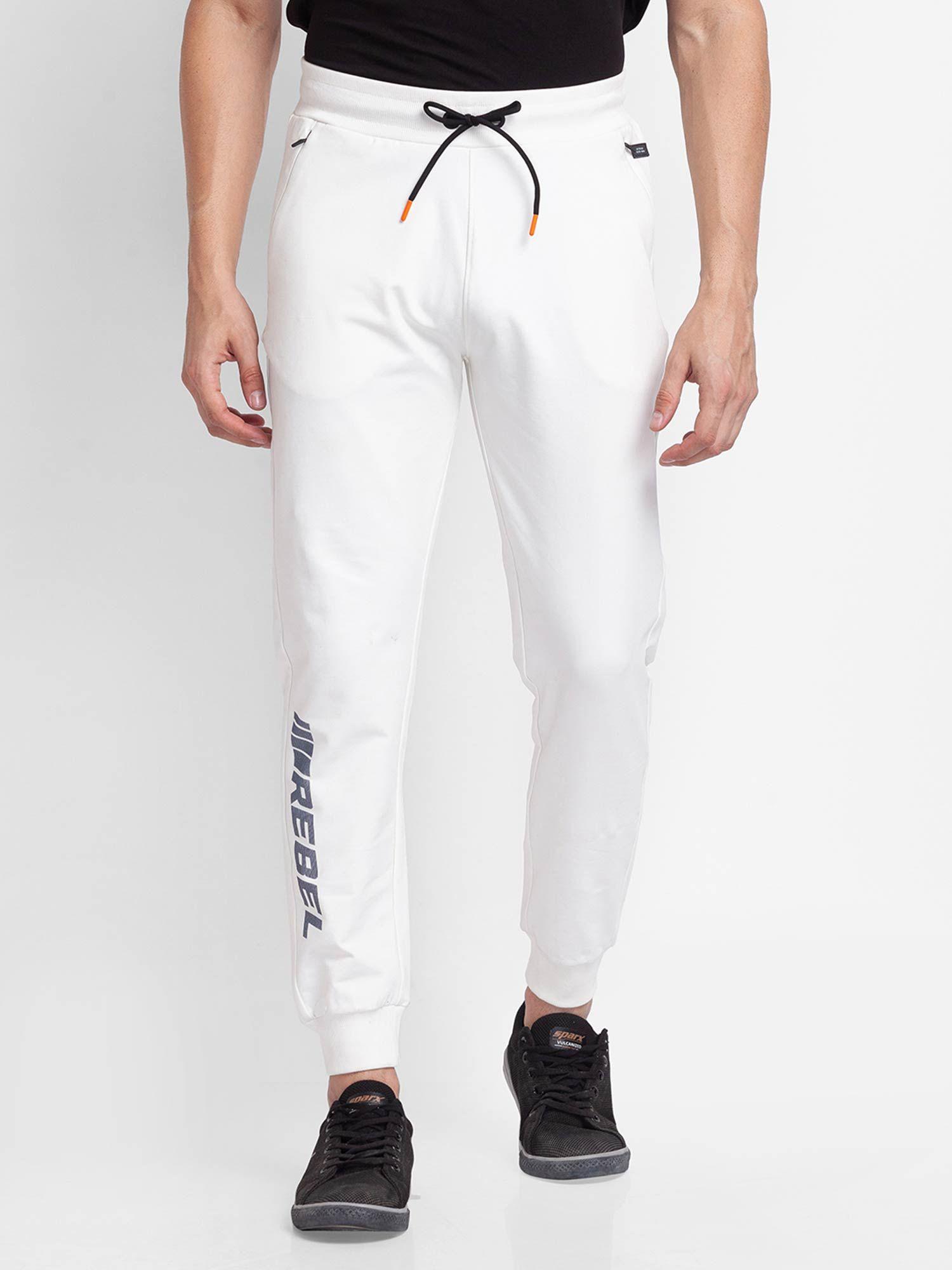 ecru cotton slim fit trackpants for men