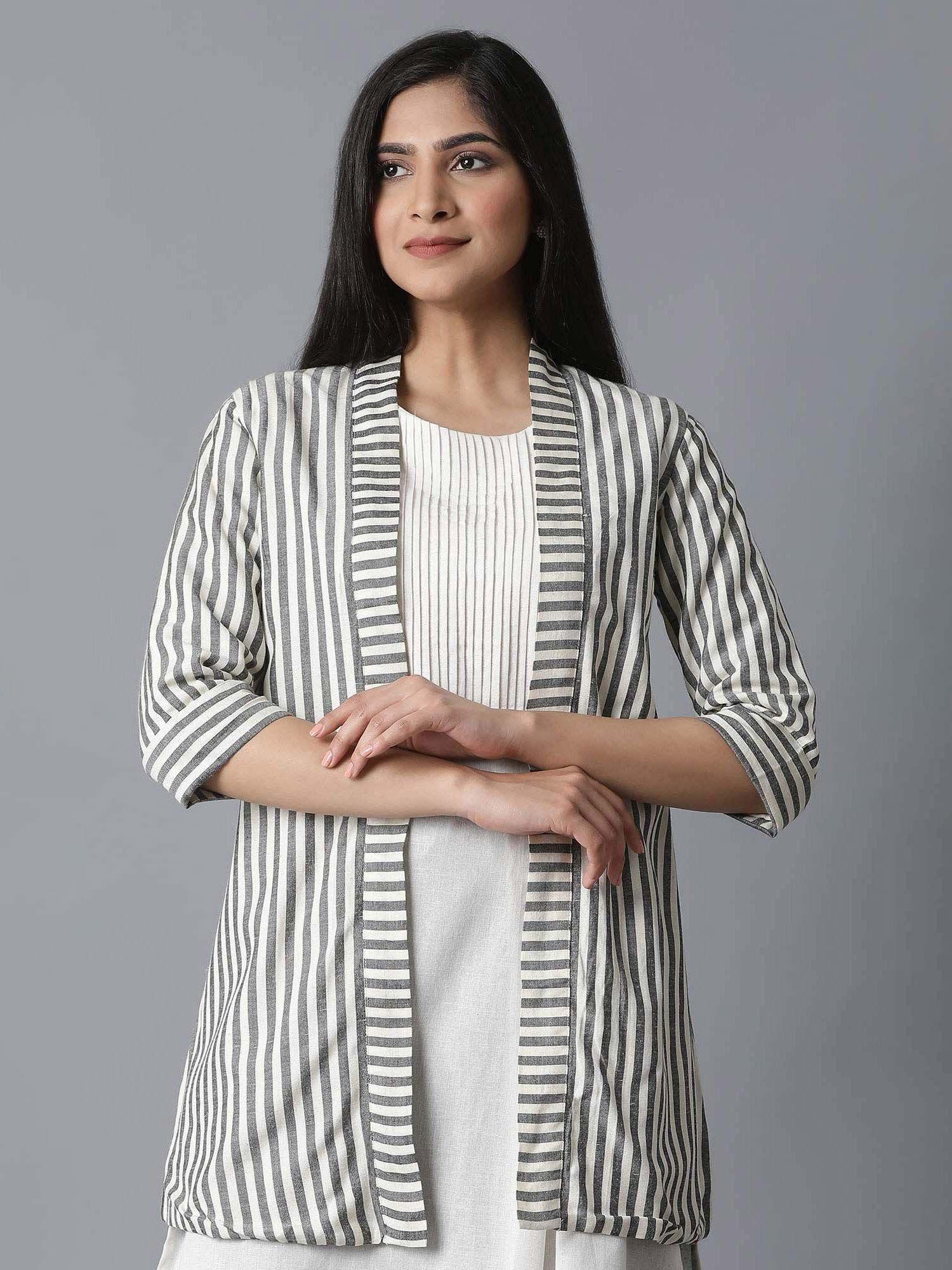 ecru & black striped shrug