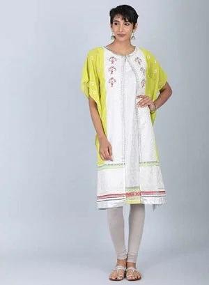 ecru & green round neck kurta