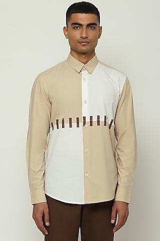 ecru & white cotton hand block printed shirt