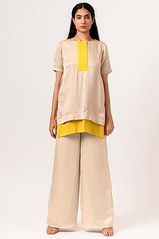 ecru & yellow color blocked blouse