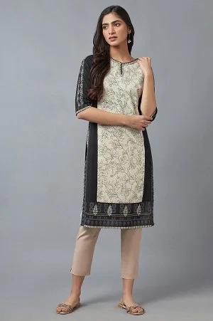 ecru and black printed kurta