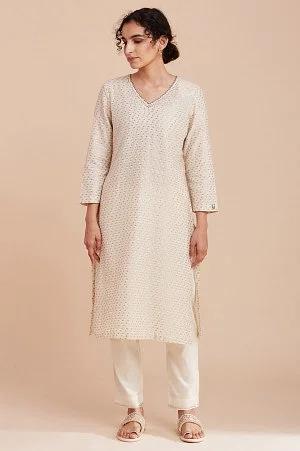 ecru and gold jacquard kurta