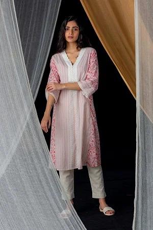 ecru and red a-line kurta