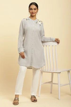 ecru check and embroidered tunic
