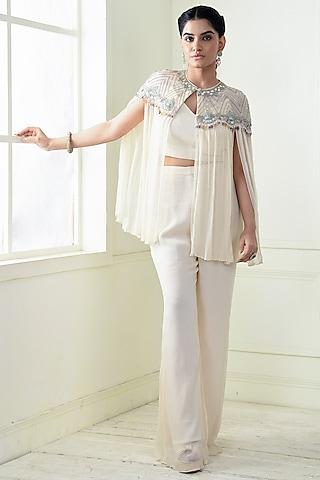 ecru chiffon embroidered cape set