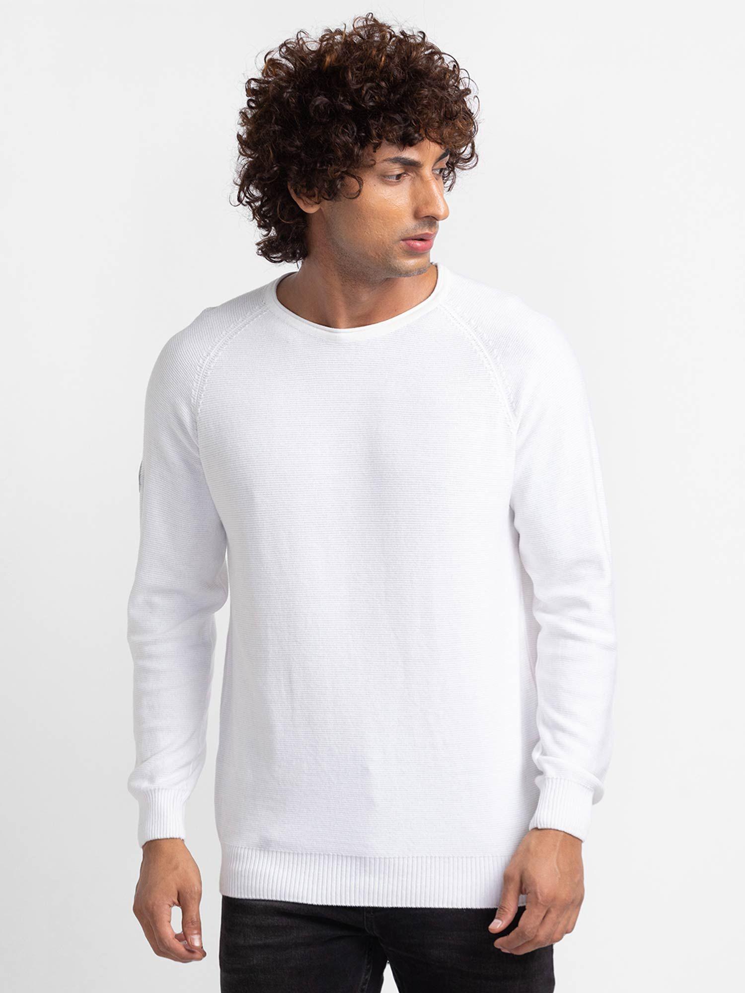 ecru cotton full sleeve casual sweater for men