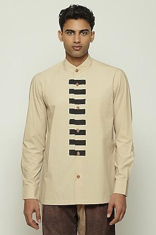 ecru cotton hand block printed shirt