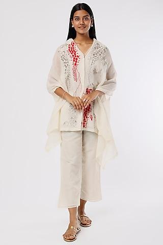 ecru embroidered cape set