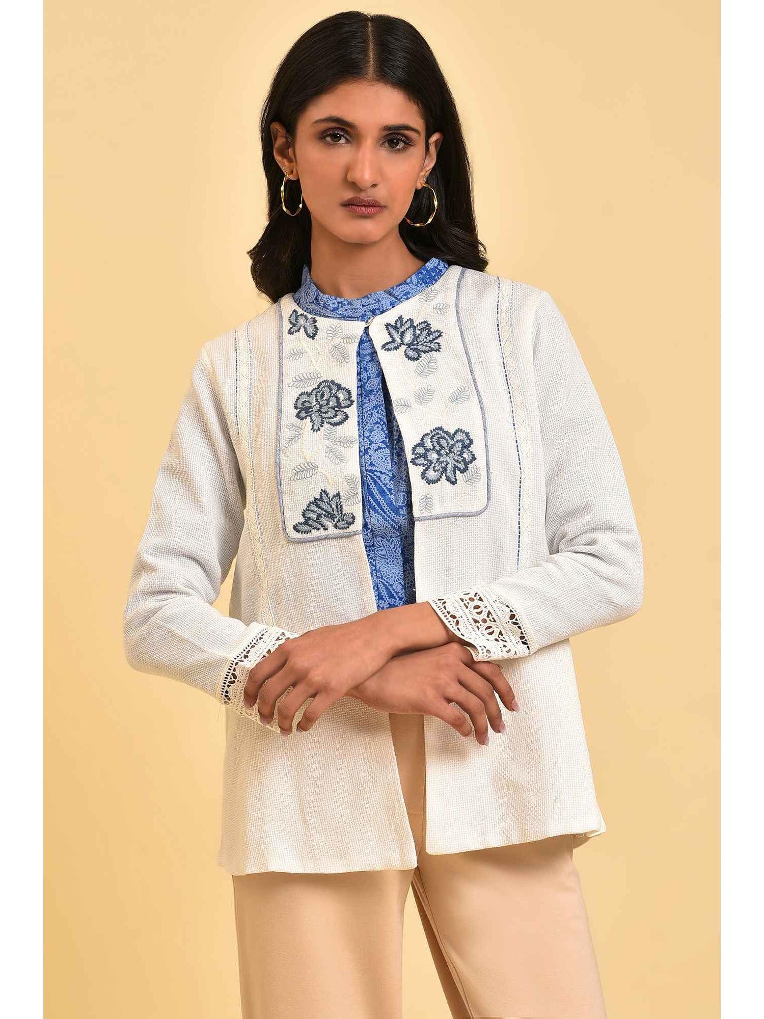 ecru embroidered jacket with lace