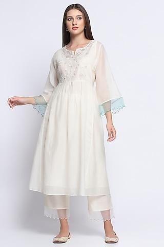 ecru embroidered kurta set