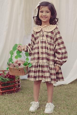 ecru flannel embroidered dress for girls
