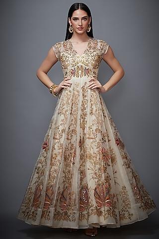 ecru floral embroidered gown