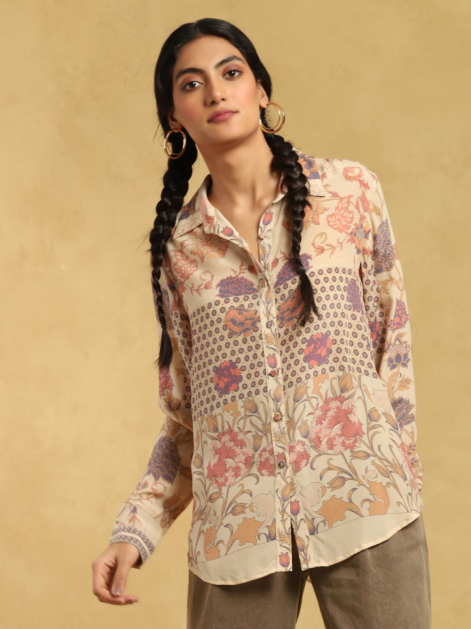 ecru floral print shirt