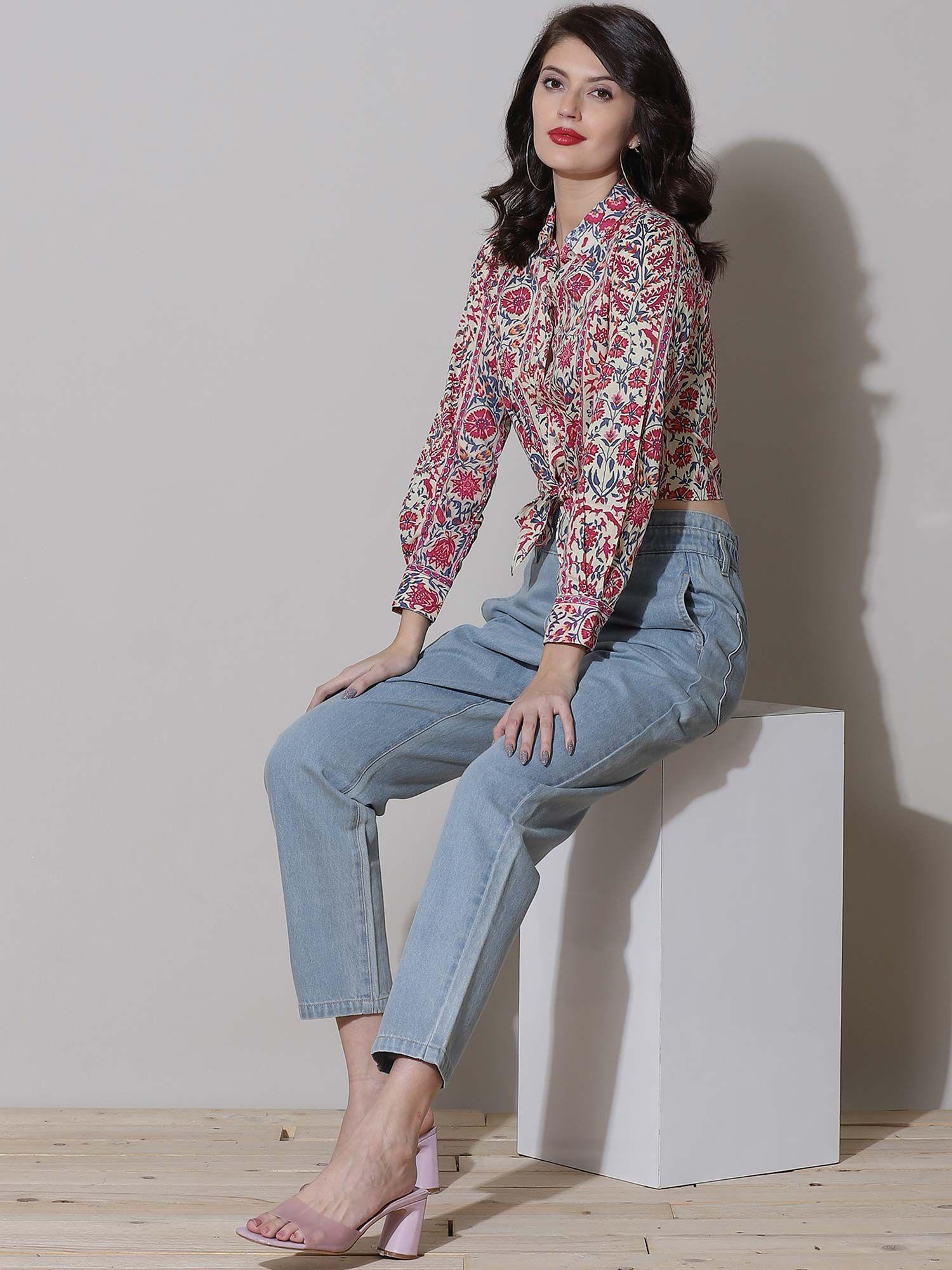 ecru floral printed shirt