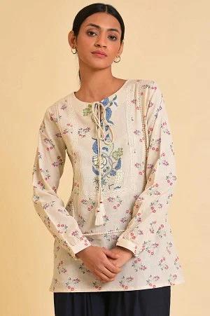 ecru floral printed summer top