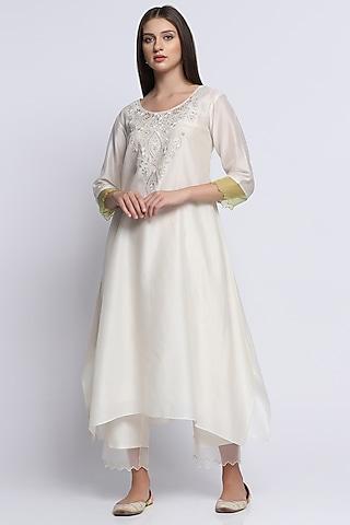 ecru hand embroidered kurta set