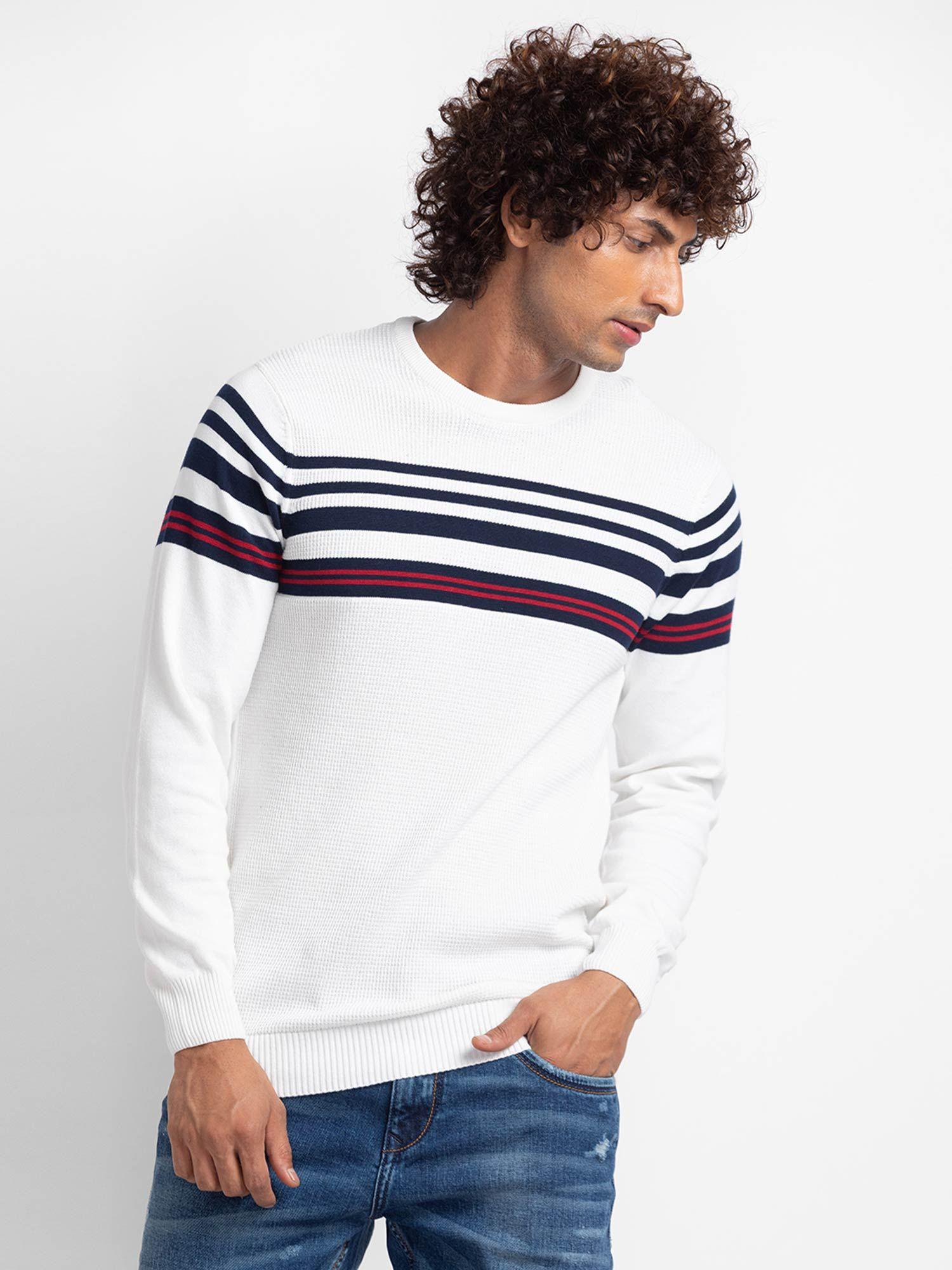 ecru navy cotton full sleeve casual sweater for men