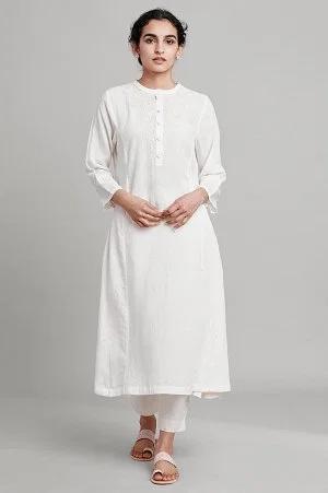 ecru panelled kurta with dori embroidery