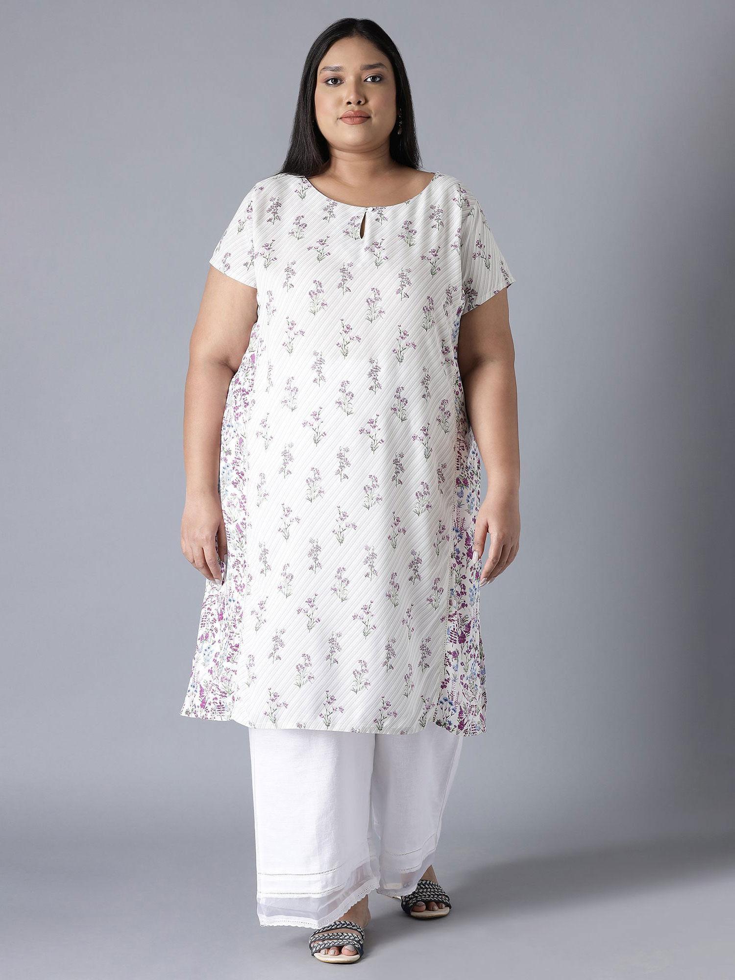 ecru print blocking panelled kurta