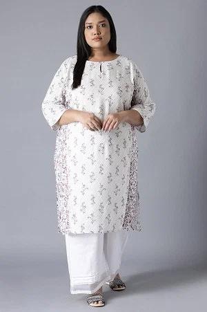 ecru print blocking panelled kurta