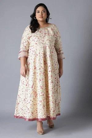 ecru printed dress with embroidery