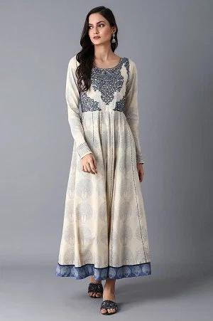 ecru printed kalidar dress