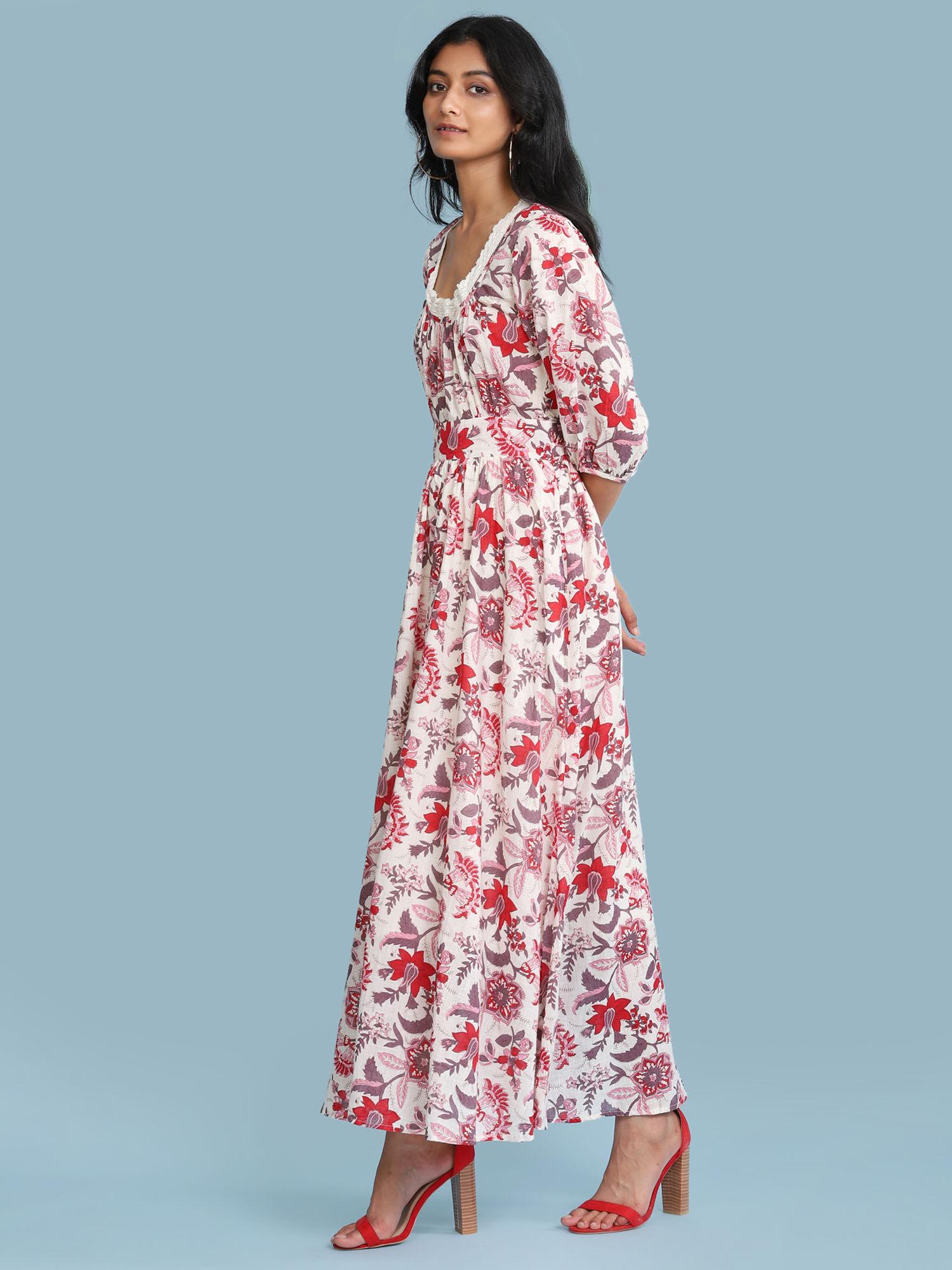 ecru printed long dress