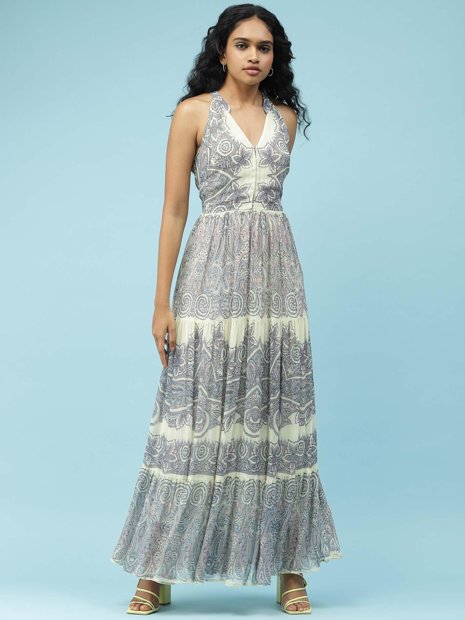 ecru printed maxi dress